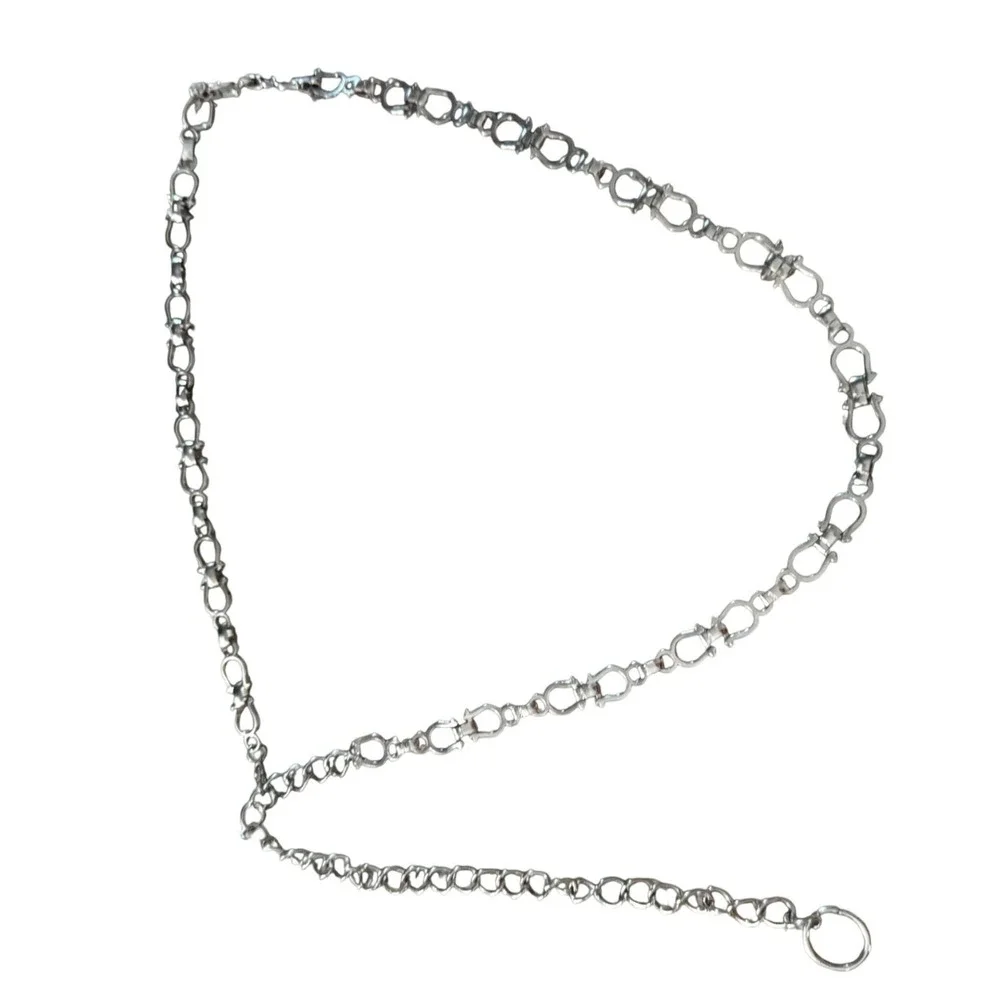 Silver Tone Horseshoe Link Chain Belt Adjustable Waist Accessory Western